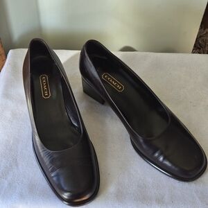 ​Coach Mahogany Leather Chisel Toe Block Heels